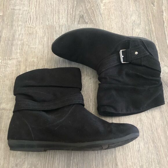 Lower East Side Womens Pull On Slouch Ankle Boots Sz 7.5 Bootie Black Faux Suede - Picture 4 of 8